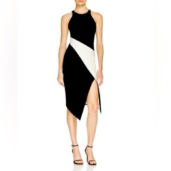 Elizabeth and James Dresses & Skirts - Elizabeth and James Shylen Asymmetrical Midi Dress in Black & White Sz 0
